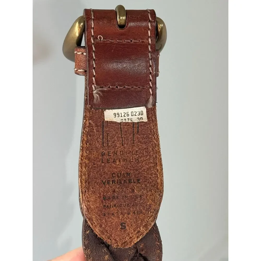 Genuine Leather Braided Woven GAP Belt Brown Brass Buckle Boho Western Size S 30